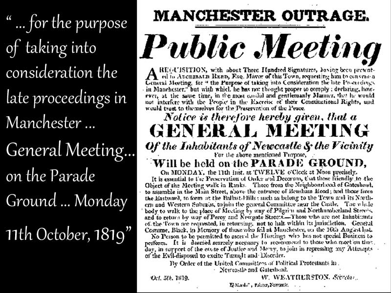 'Manchester Outrage' Notice of a Public Meeting in October 1819 in Newcastle